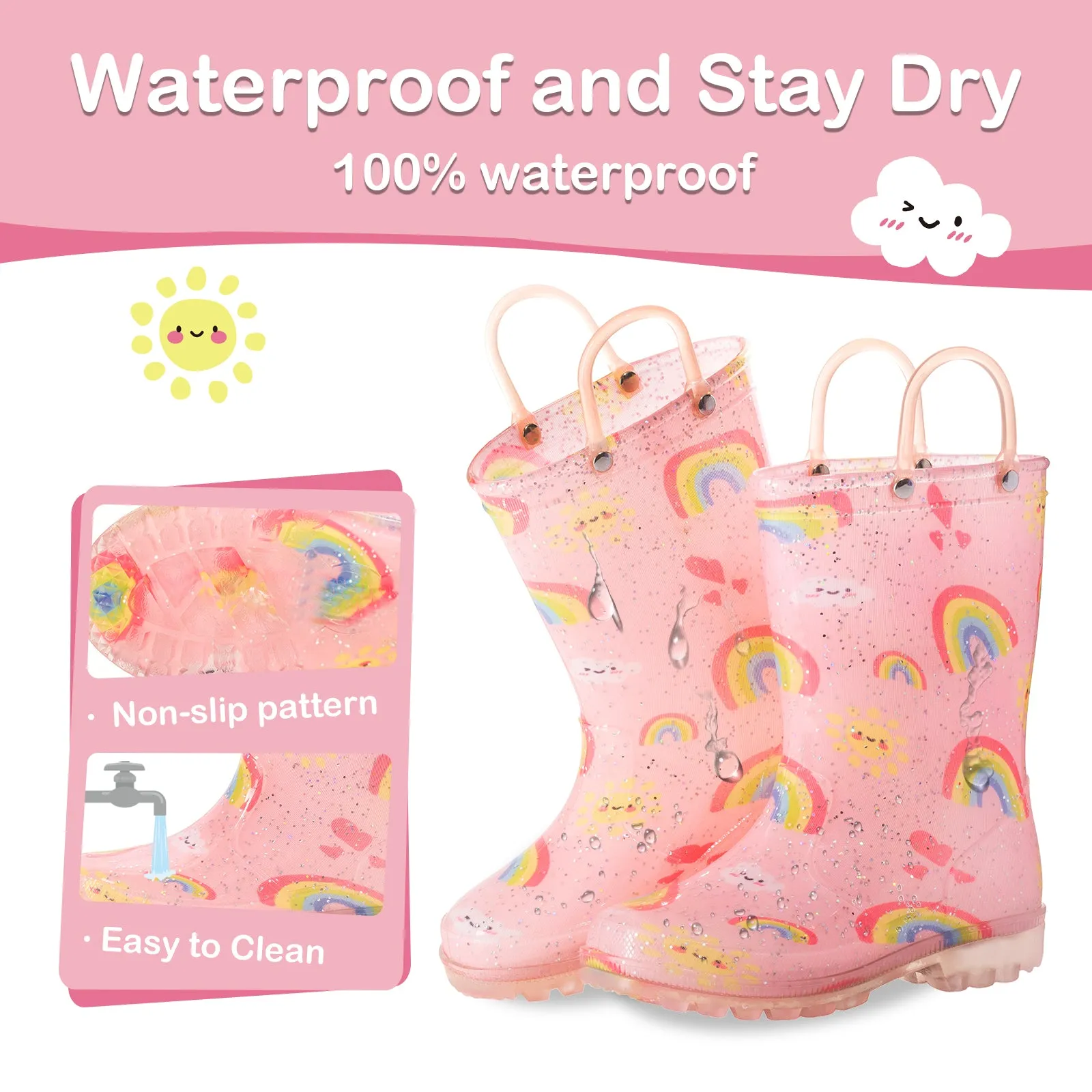 Light Up Kids Rain Boots with Handles