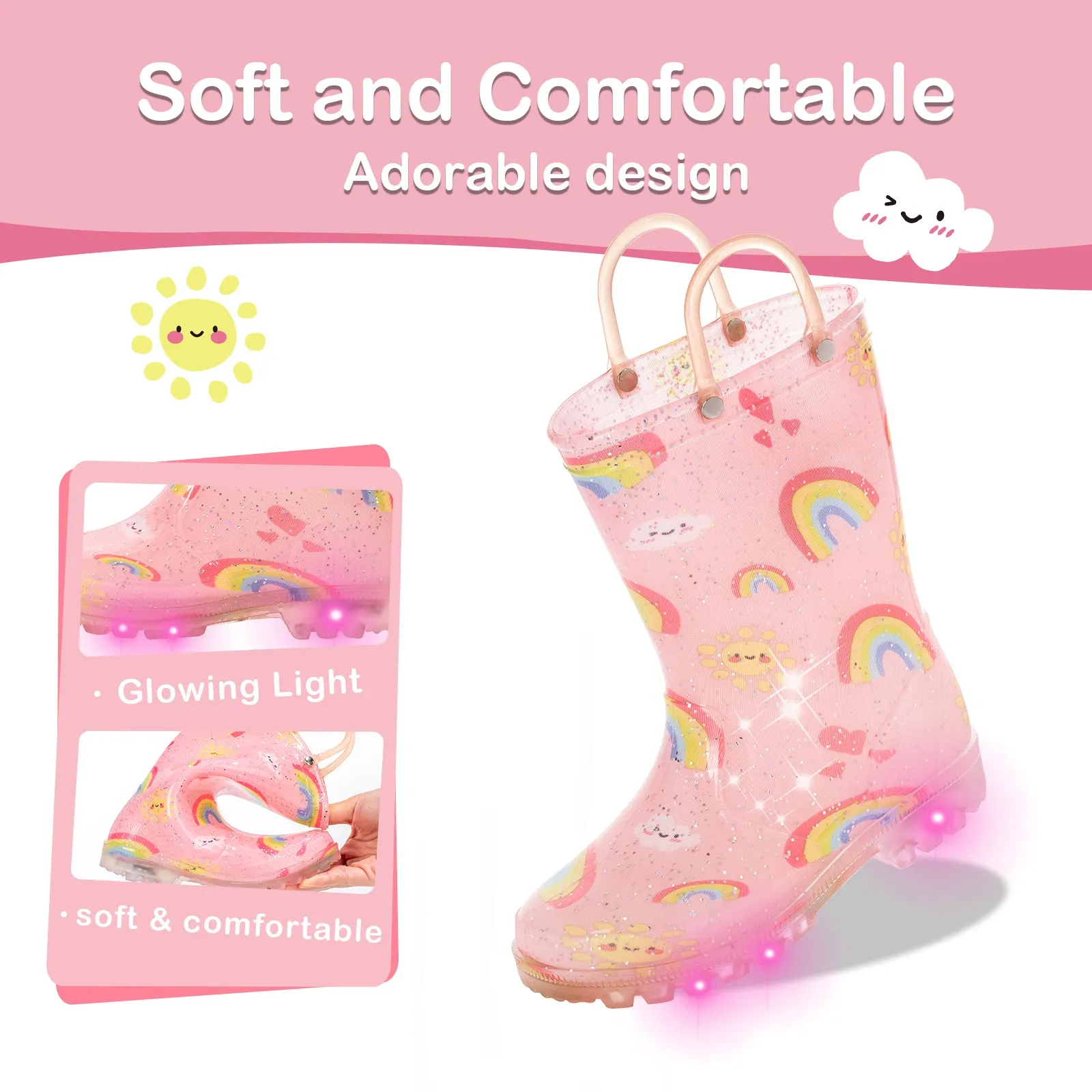 Light Up Kids Rain Boots with Handles