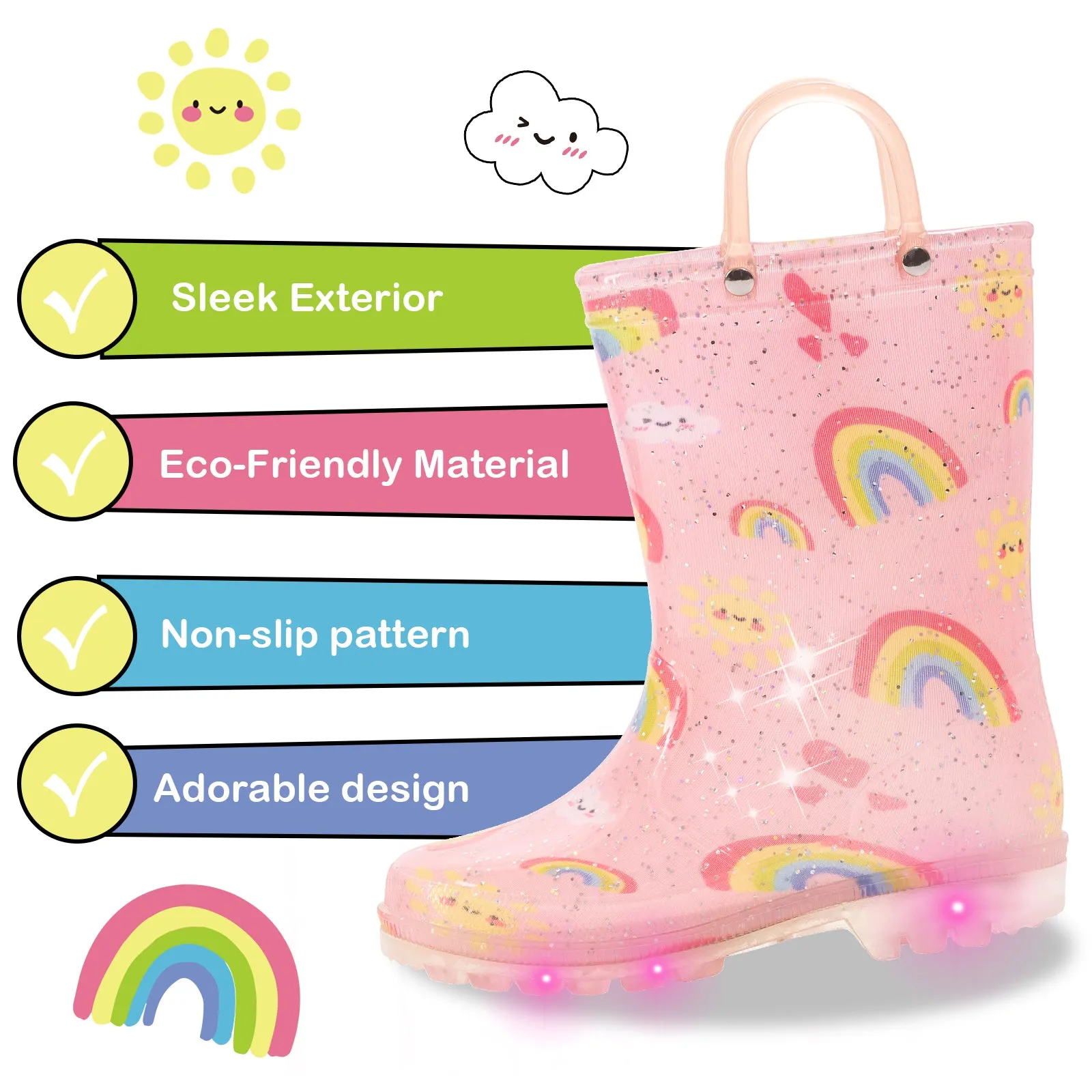 Light Up Kids Rain Boots with Handles