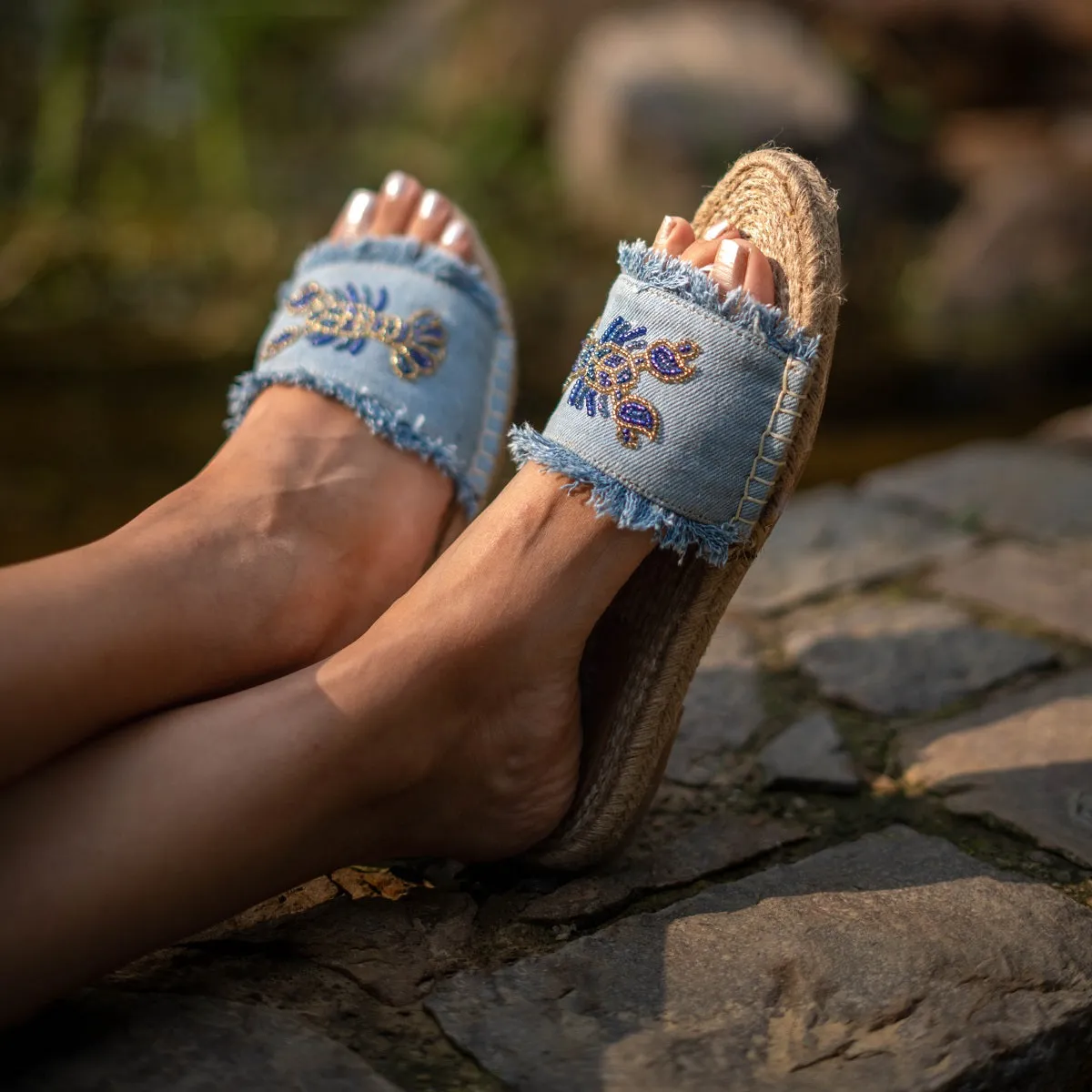 Lobster Denim Sandals Flats