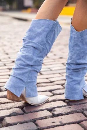 Loretta Denim Knee High Boots SALE