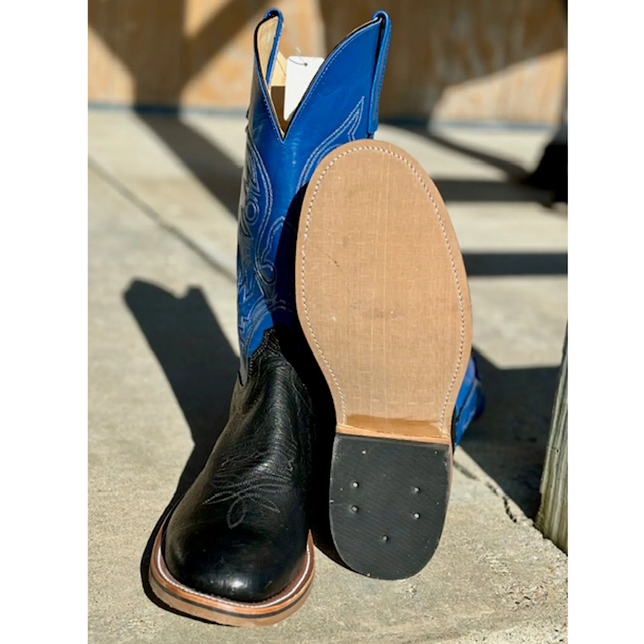 Olathe Black & Nova Blue Smooth Ostrich Boots