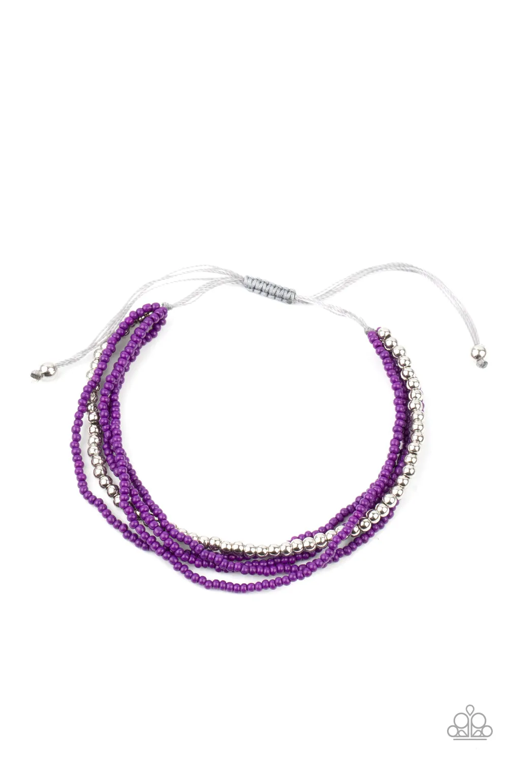 Paparazzi " All Beaded Up " Silver & Purple Color Seed Bead Adjustable Bracelet