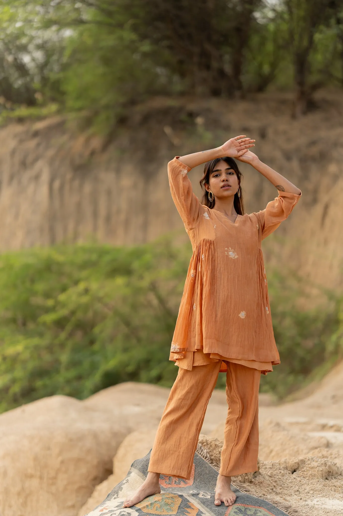 Pastel Orange Floral Nara Set