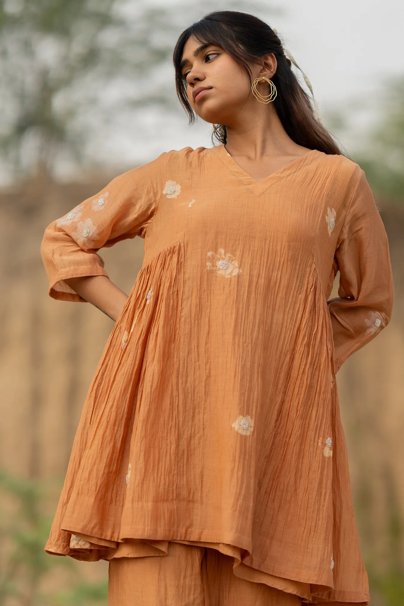 Pastel Orange Floral Nara Set