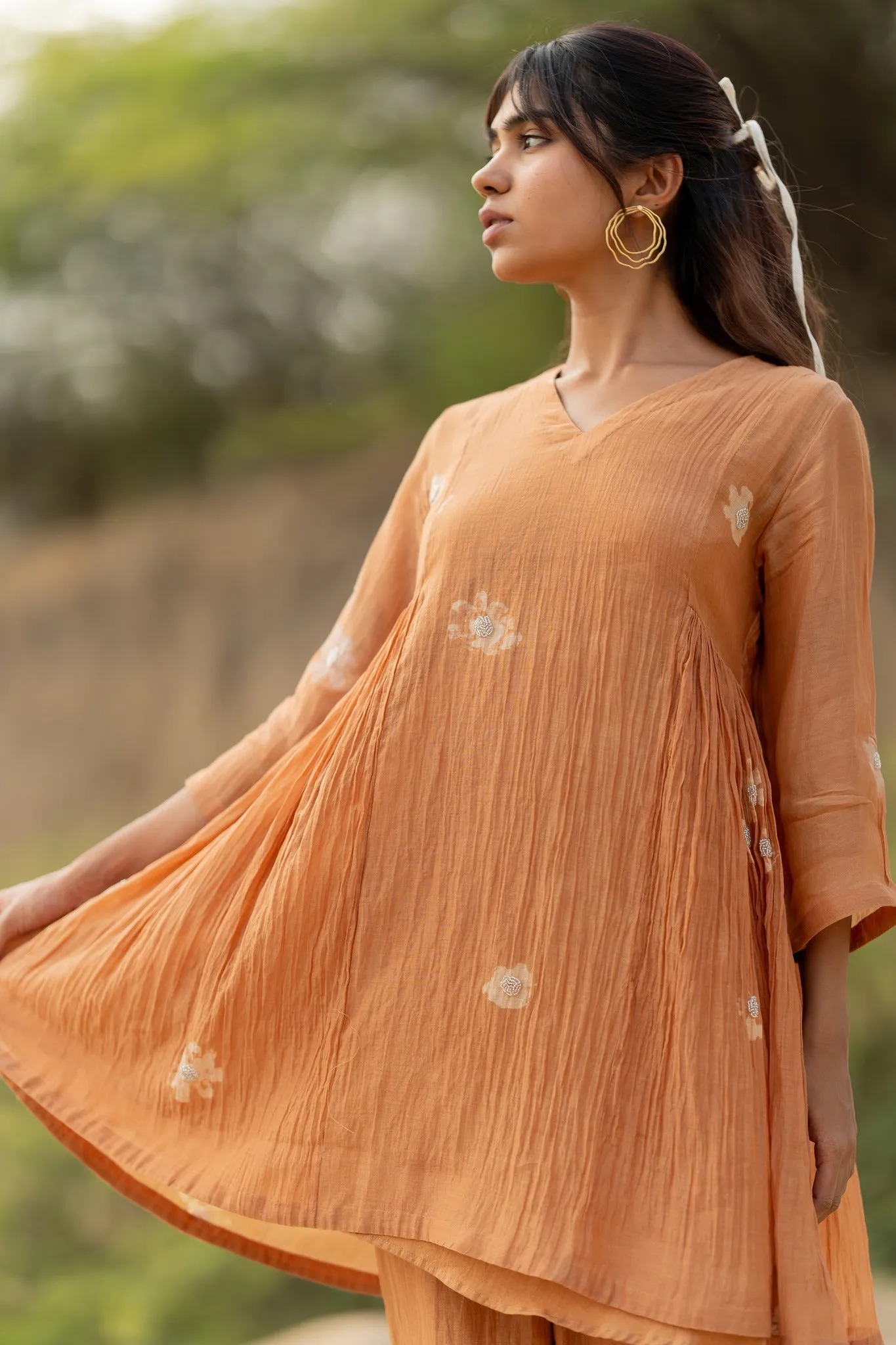 Pastel Orange Floral Nara Set