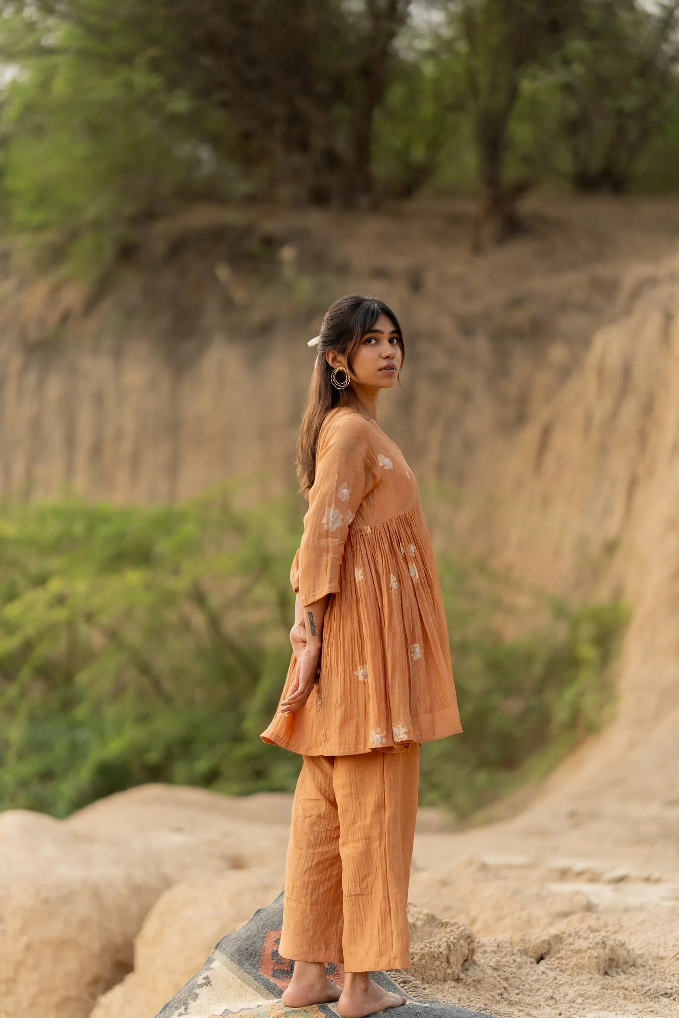 Pastel Orange Floral Nara Set