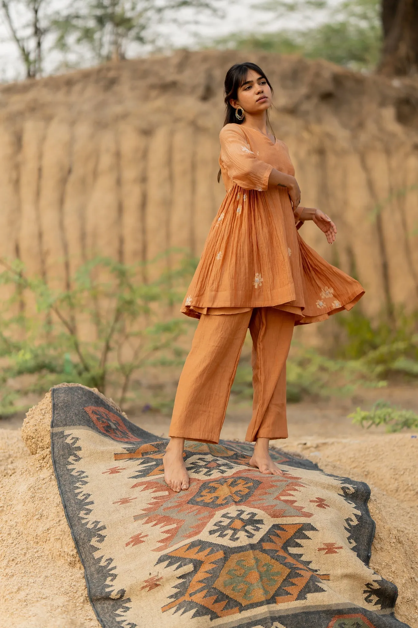 Pastel Orange Floral Nara Set