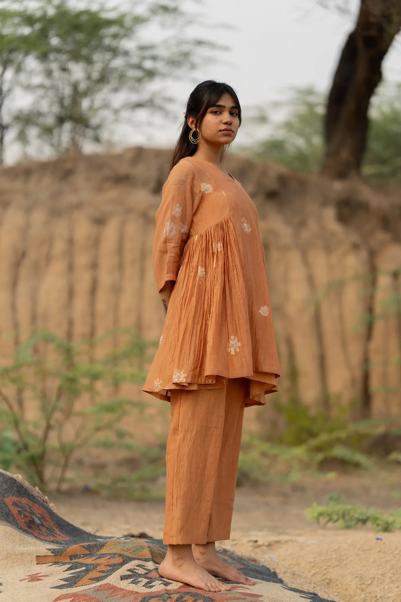Pastel Orange Floral Nara Set