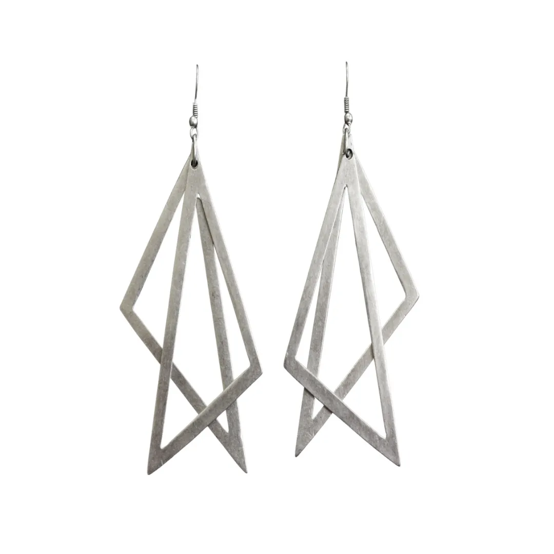 Pewter Double Layered Triangle Earrings