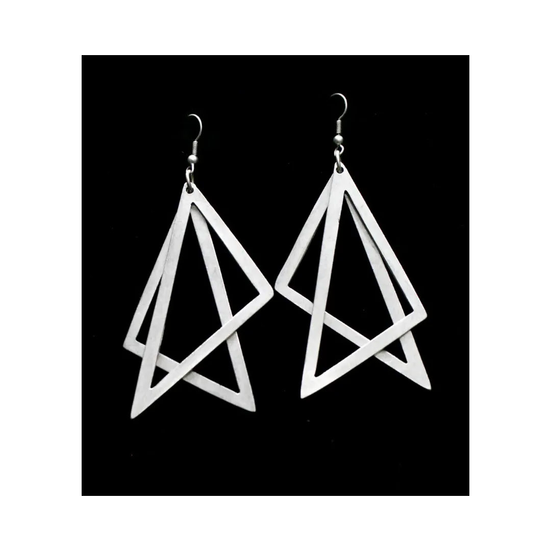 Pewter Double Layered Triangle Earrings