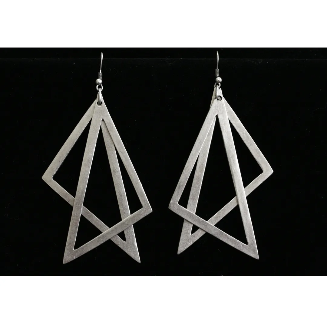 Pewter Double Layered Triangle Earrings