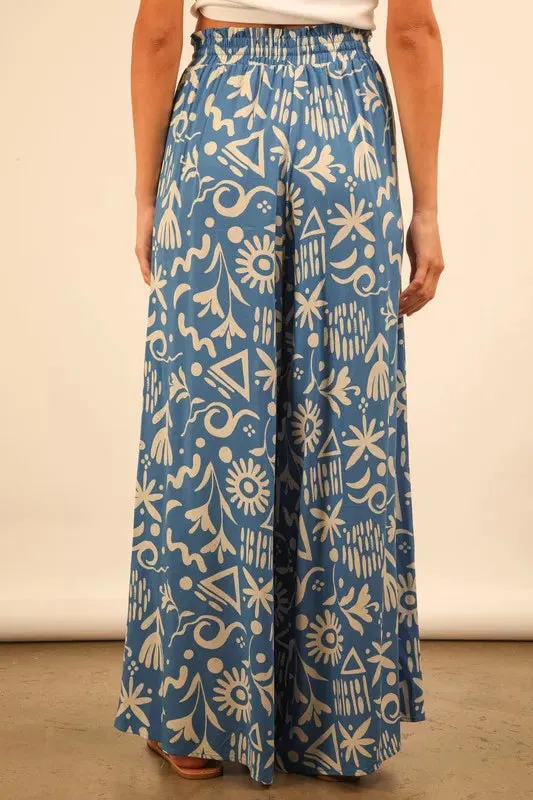 Printed Wide Leg Summer Pants For Women – Statement Pattern Boho Fluttering Fashionable Trousers with Relaxed Fit and Pockets for Casual and Dressy Looks
