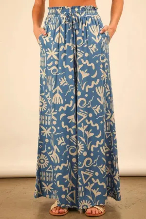 Printed Wide Leg Summer Pants For Women – Statement Pattern Boho Fluttering Fashionable Trousers with Relaxed Fit and Pockets for Casual and Dressy Looks