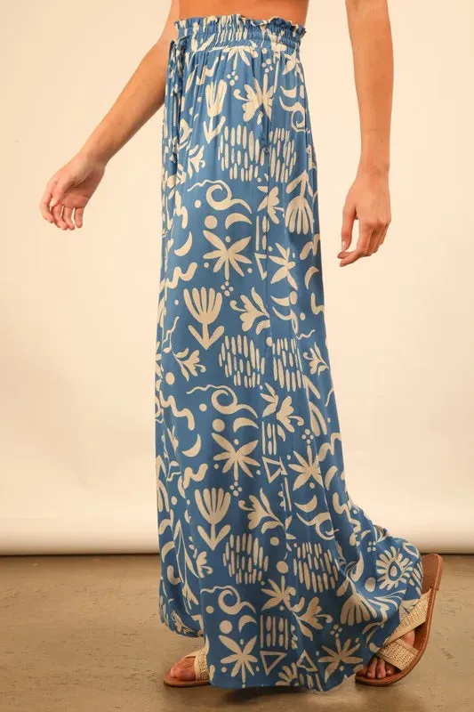 Printed Wide Leg Summer Pants For Women – Statement Pattern Boho Fluttering Fashionable Trousers with Relaxed Fit and Pockets for Casual and Dressy Looks