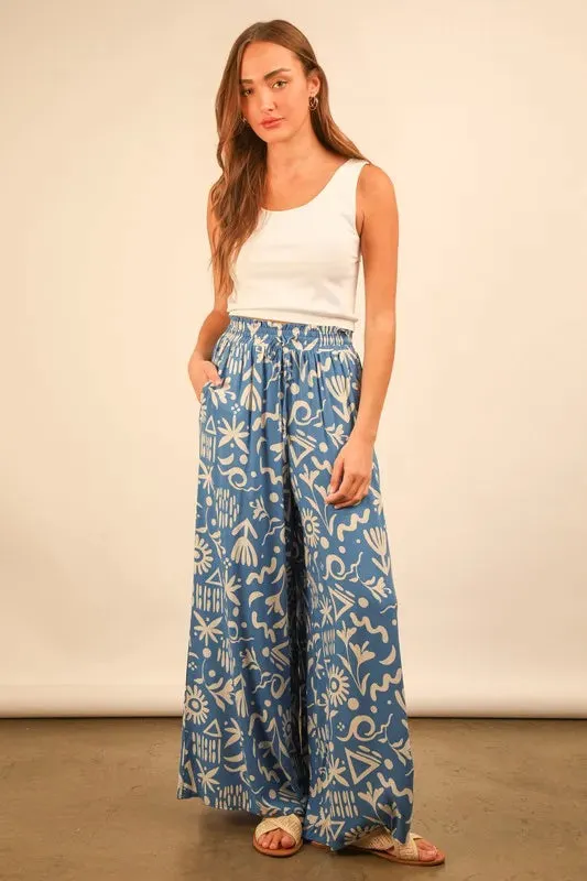 Printed Wide Leg Summer Pants For Women – Statement Pattern Boho Fluttering Fashionable Trousers with Relaxed Fit and Pockets for Casual and Dressy Looks