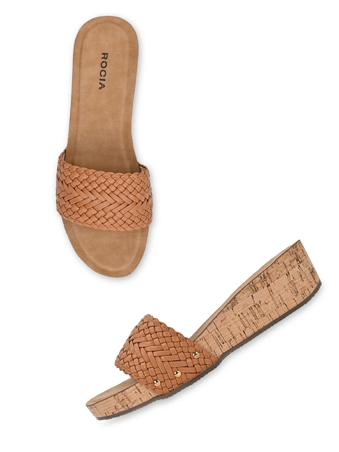 Rocia By Regal Cream Women Woven Slider Wedges