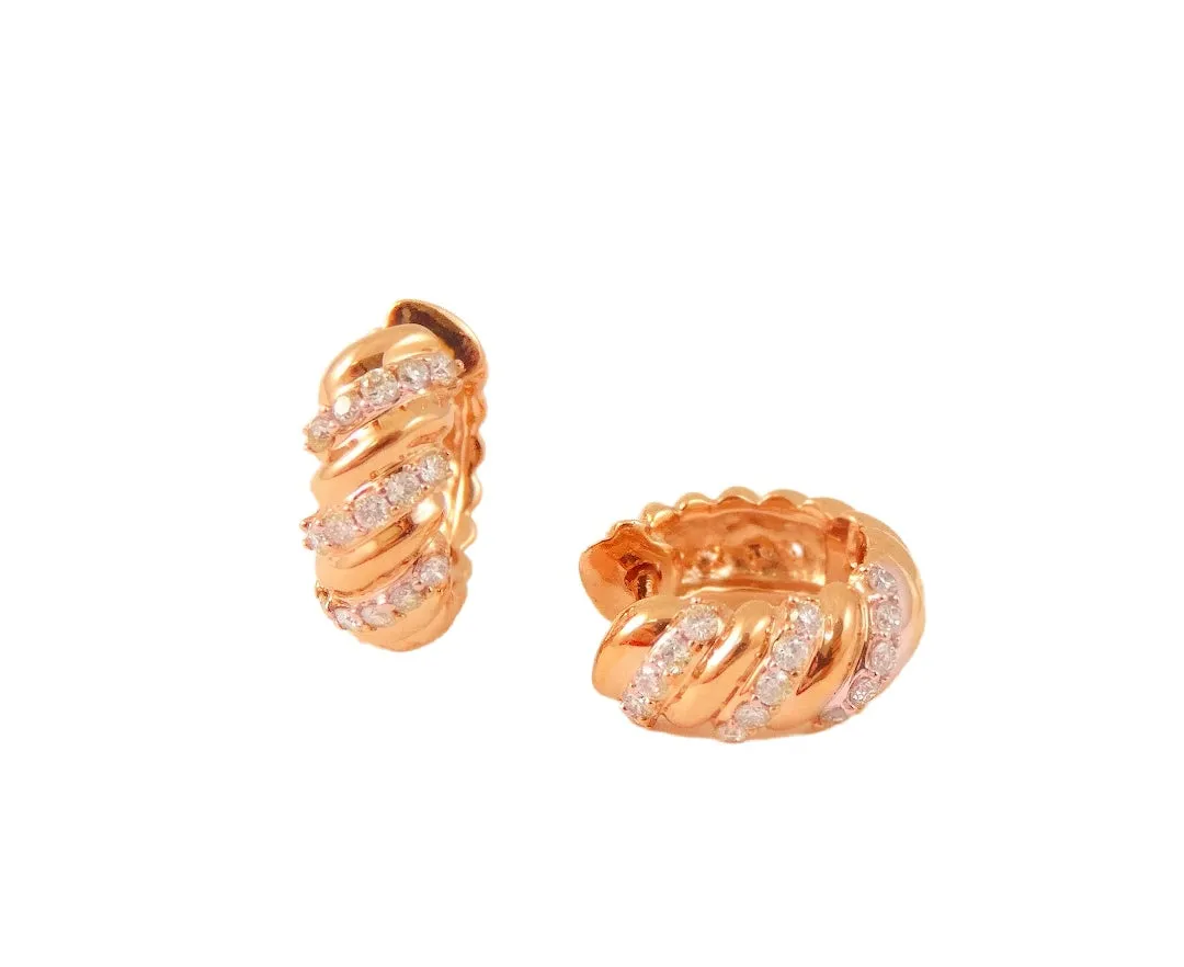 Rope Design Diamond Huggies  14K Gold