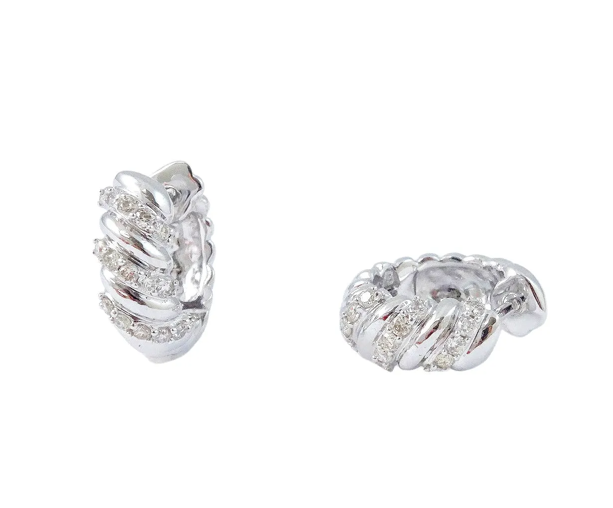 Rope Design Diamond Huggies  14K Gold