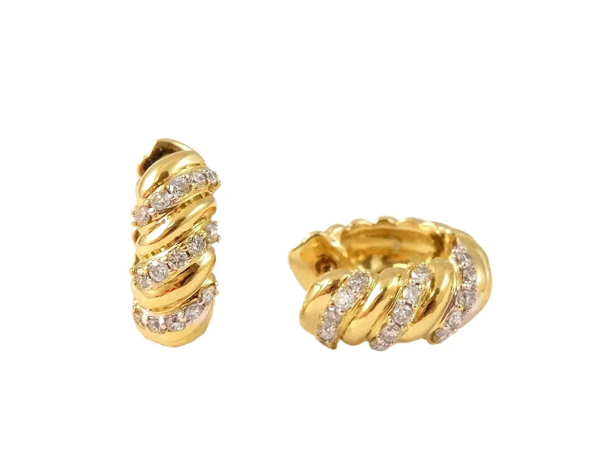 Rope Design Diamond Huggies  14K Gold