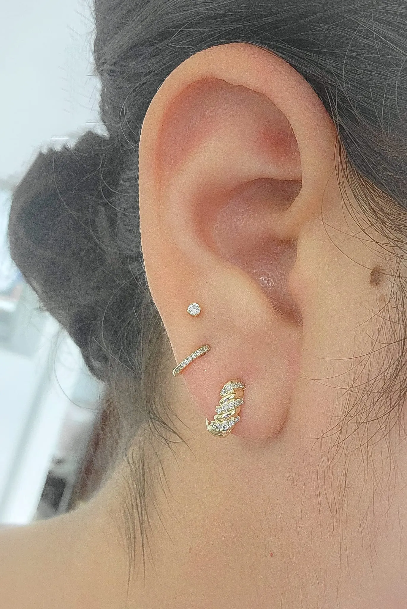 Rope Design Diamond Huggies  14K Gold
