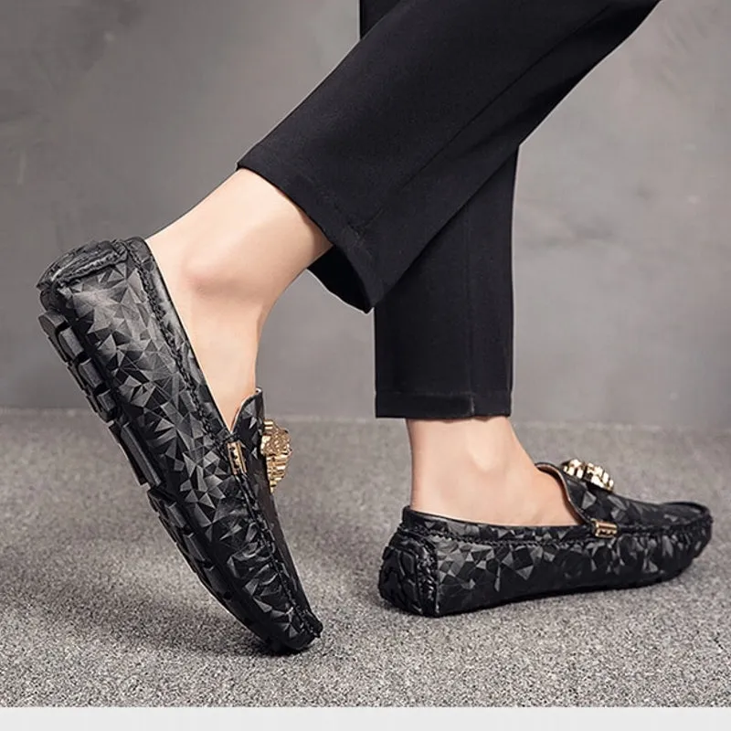 Silver Casual Leather Pea Loafers for Men