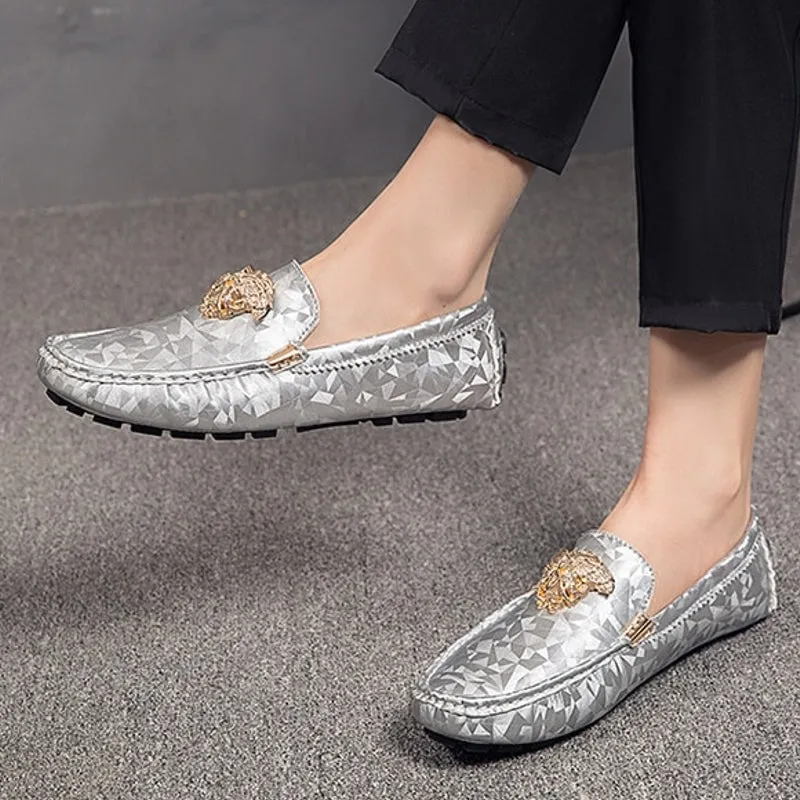 Silver Casual Leather Pea Loafers for Men
