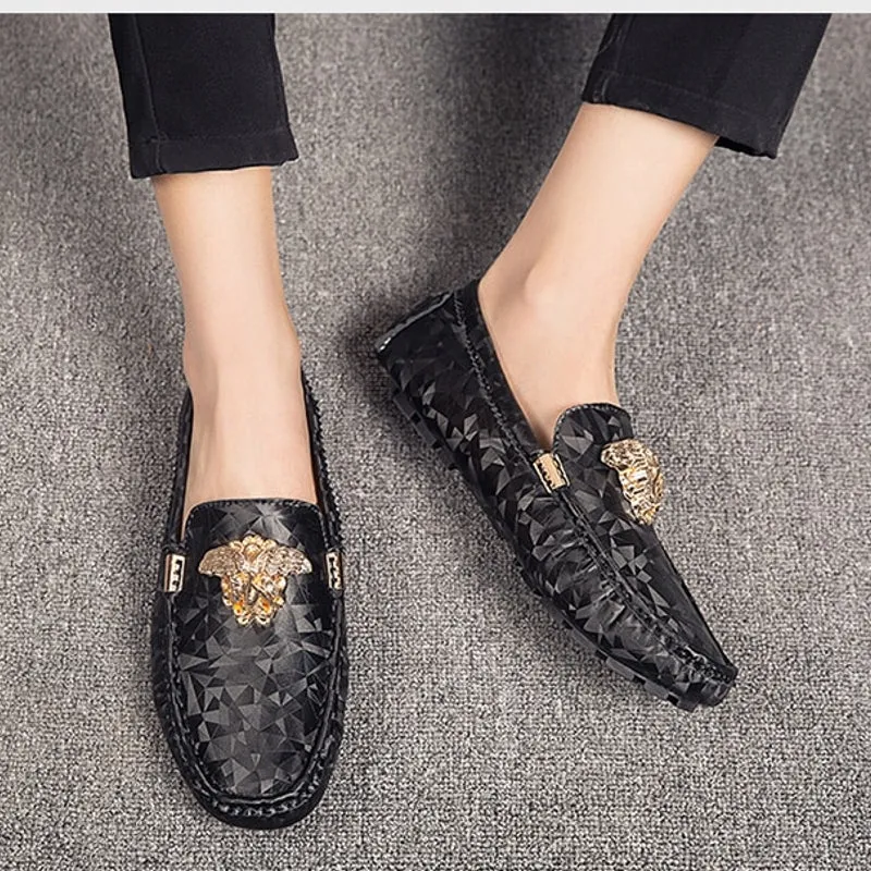 Silver Casual Leather Pea Loafers for Men