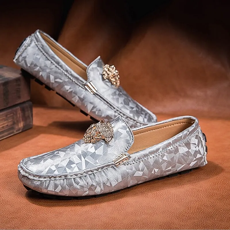 Silver Casual Leather Pea Loafers for Men