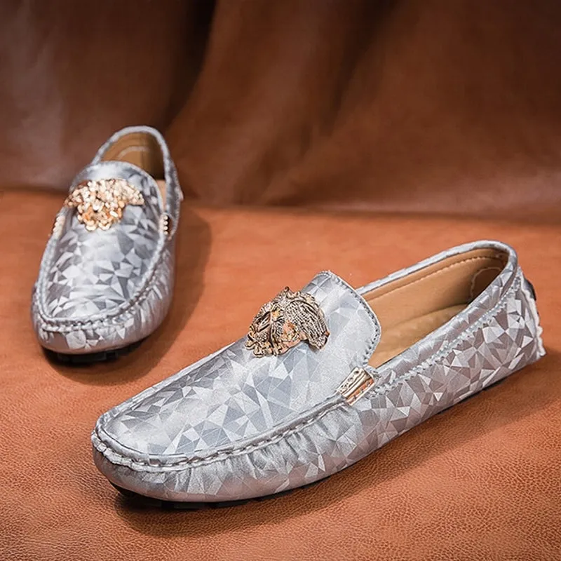 Silver Casual Leather Pea Loafers for Men