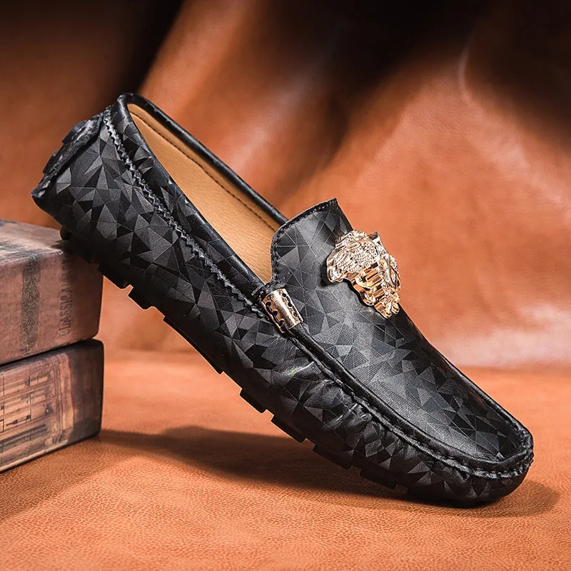 Silver Casual Leather Pea Loafers for Men