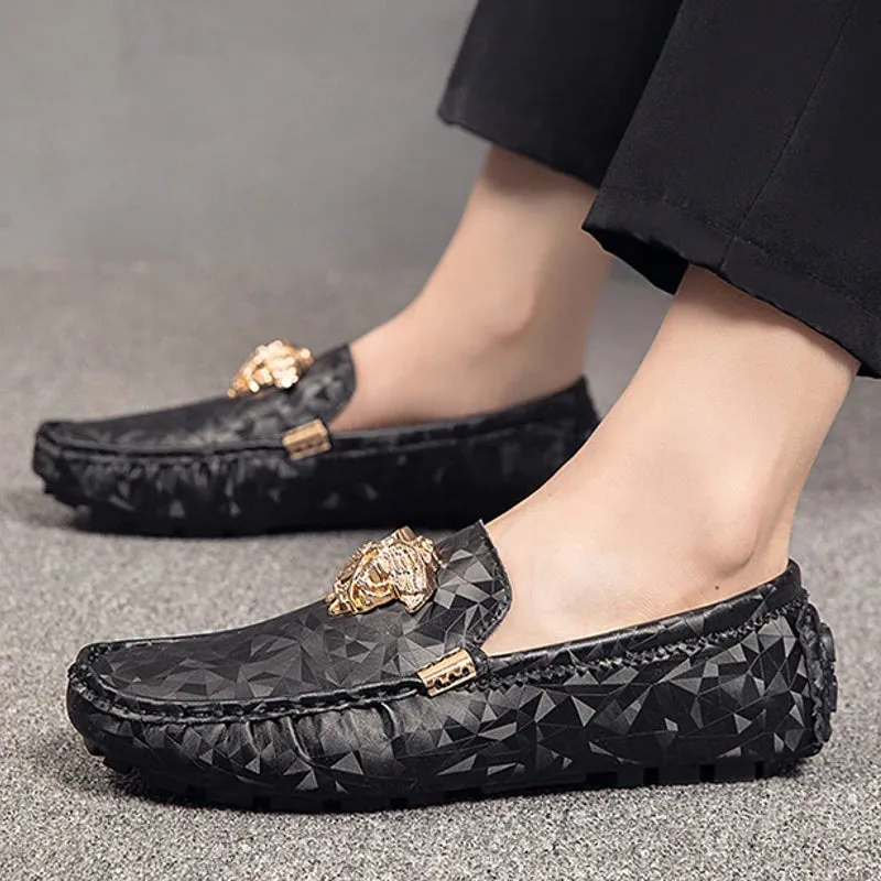 Silver Casual Leather Pea Loafers for Men