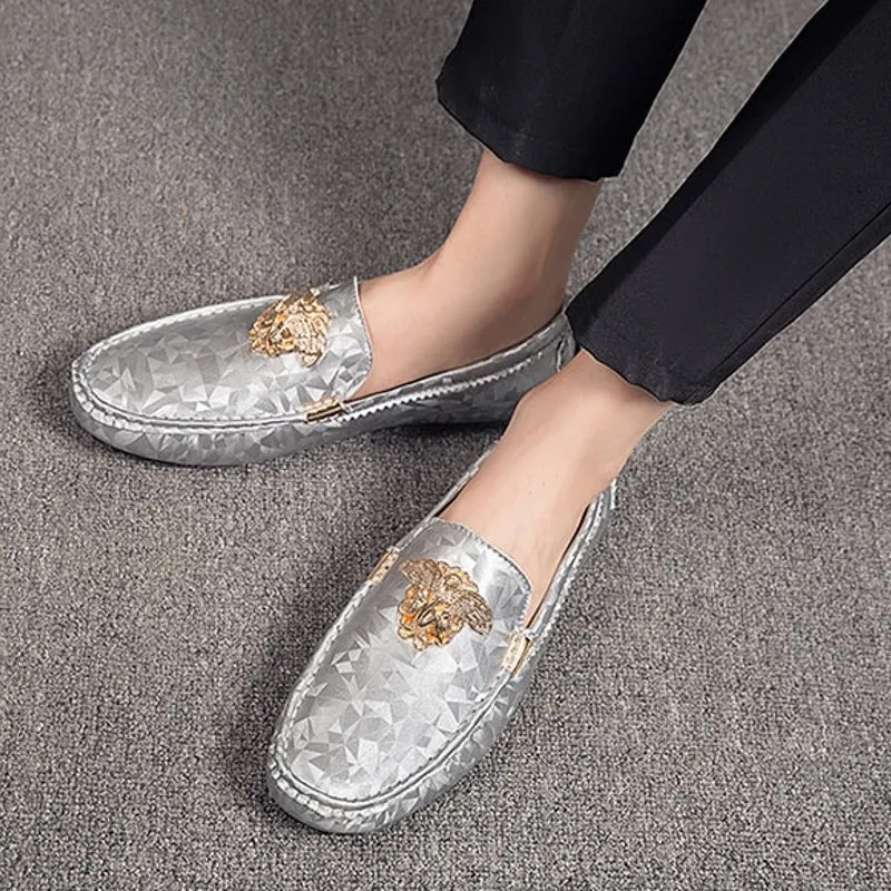 Silver Casual Leather Pea Loafers for Men