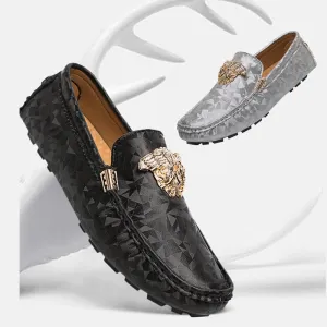 Silver Casual Leather Pea Loafers for Men