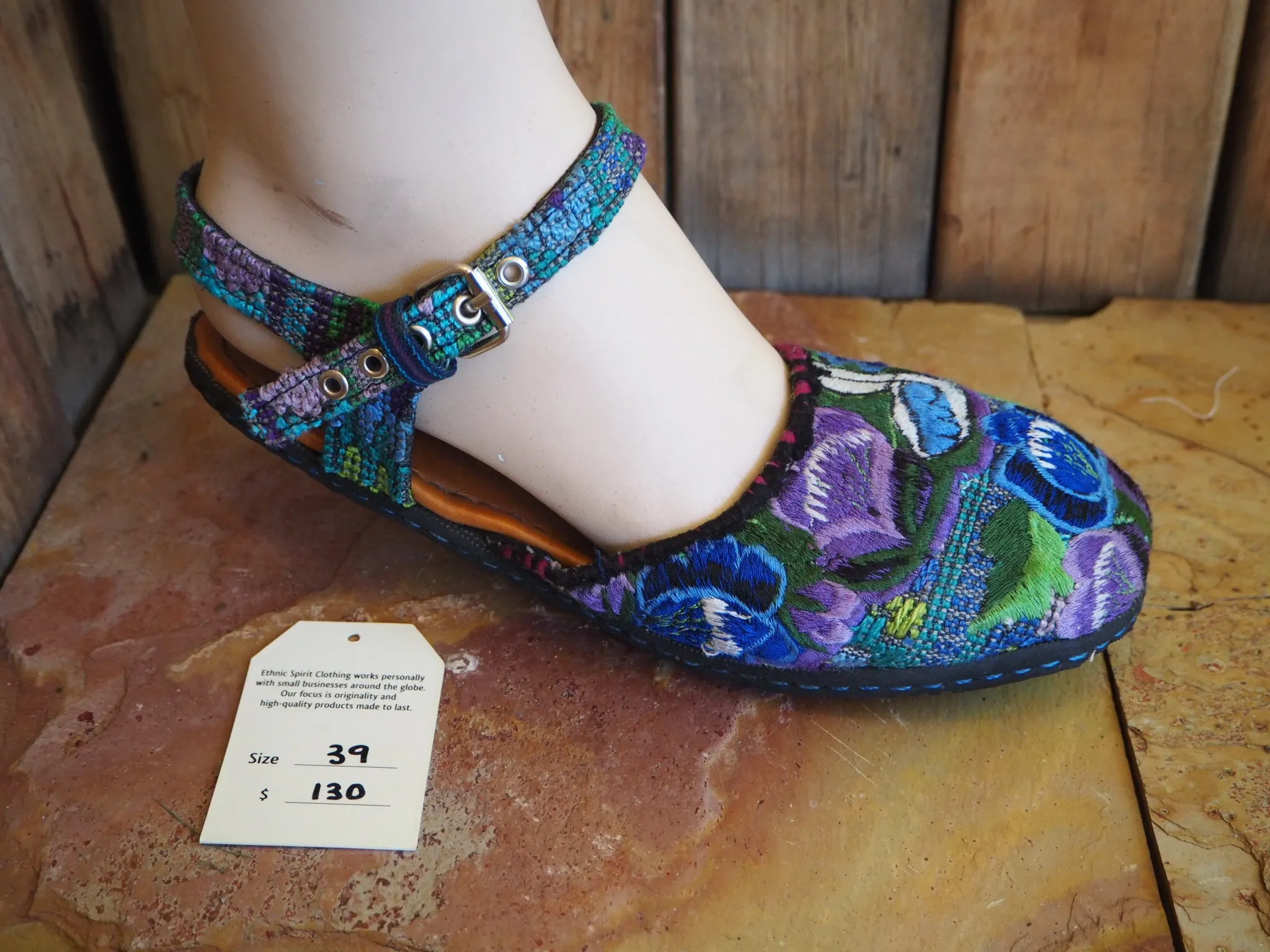 Size 39 Ballerina Sandals - Blue and Purple Flowers
