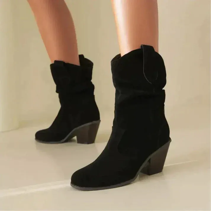 Slouchy Suede Western Heel Boots