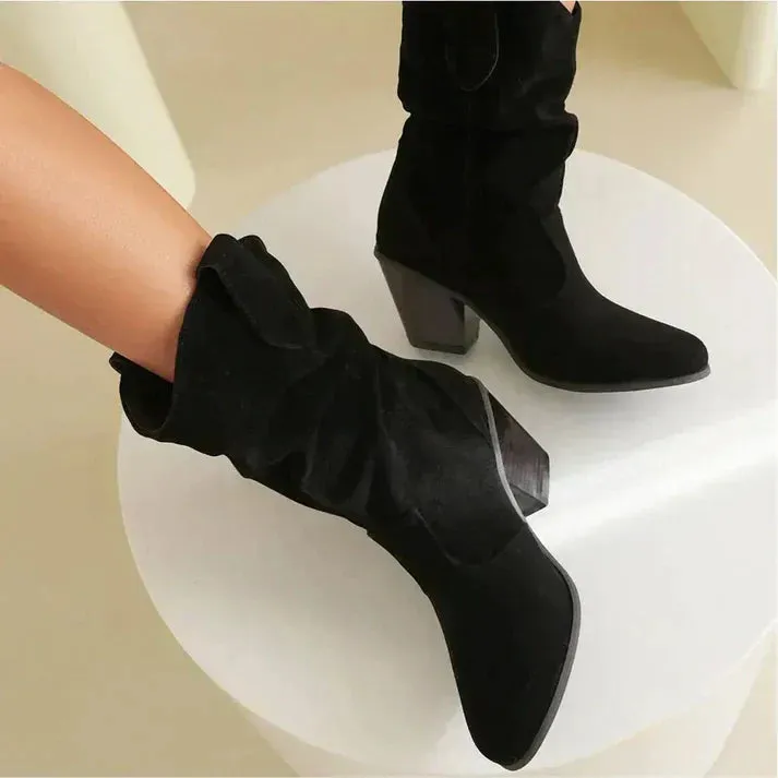 Slouchy Suede Western Heel Boots