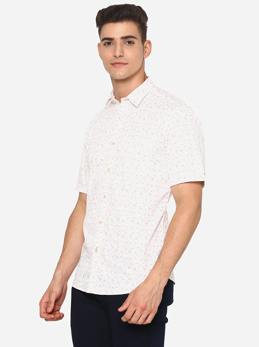 Snow White Printed Slim Fit Casual Shirt | JadeBlue