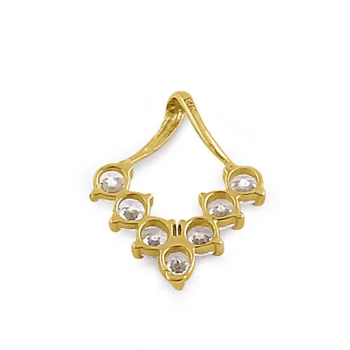 Solid 14K Yellow Gold Trendy V CZ Pendant