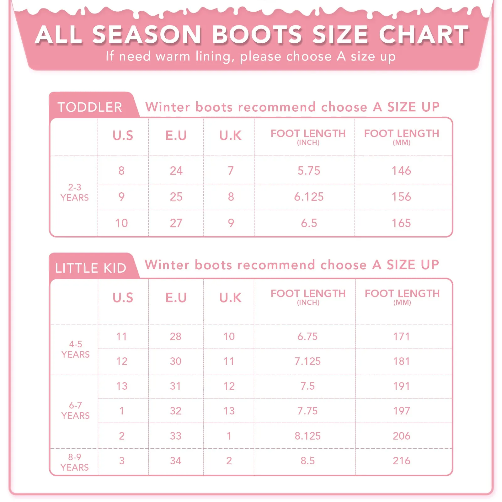 Solid Pink Girls Winter Fleeced Rain Boots