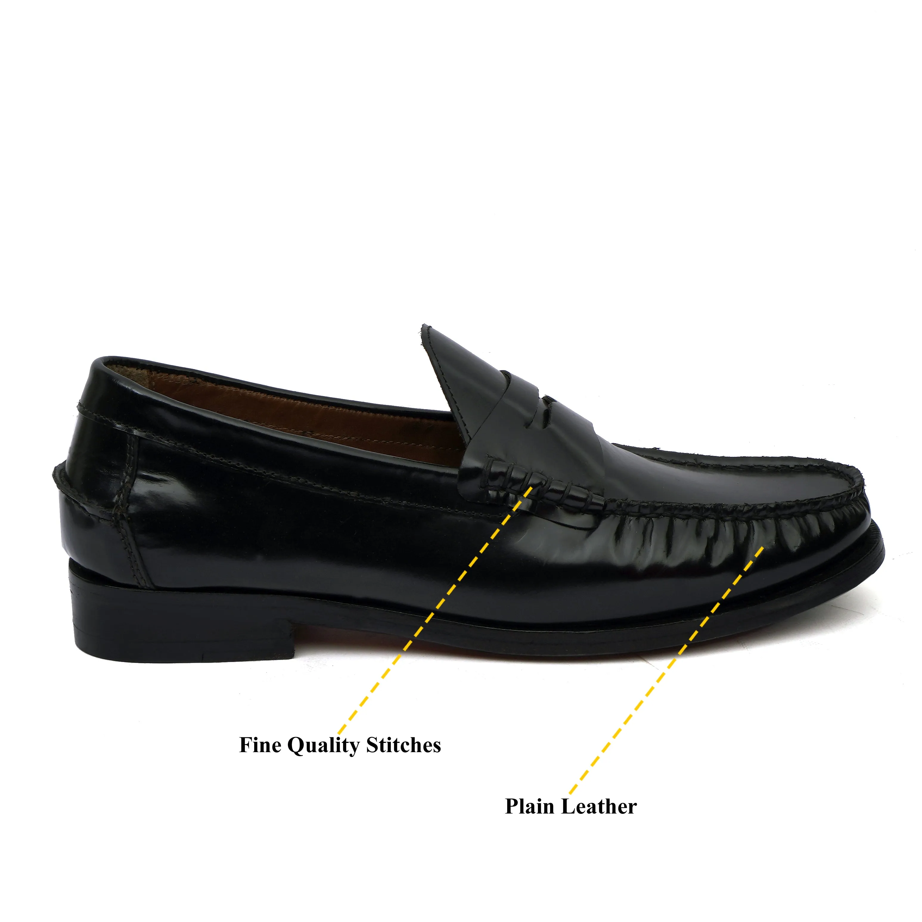 Stitched Loafer in Genuine Black Leather