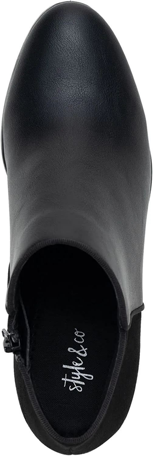 Style & Co. Women’s Smooth Faux Suede Side Zip Bootie Black Smooth/Black Micro 10