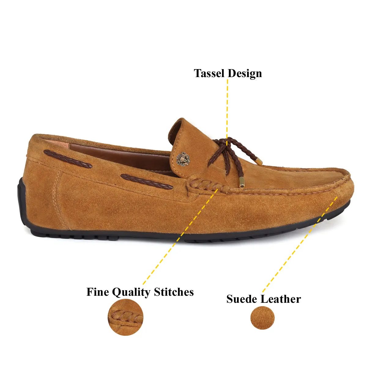 Tassel Bow Loafers in Tan Suede Leather