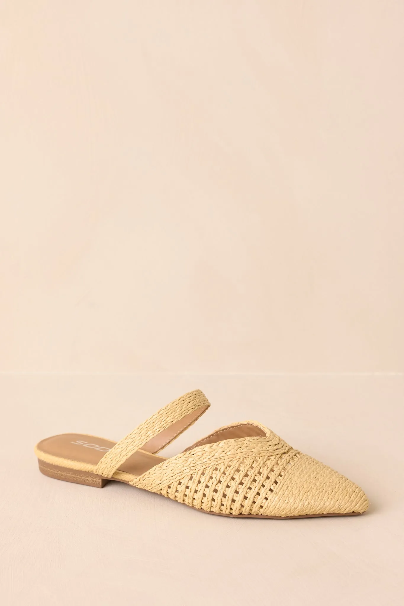 There She Goes Natural Pointed-Toe Woven Raffia Mules