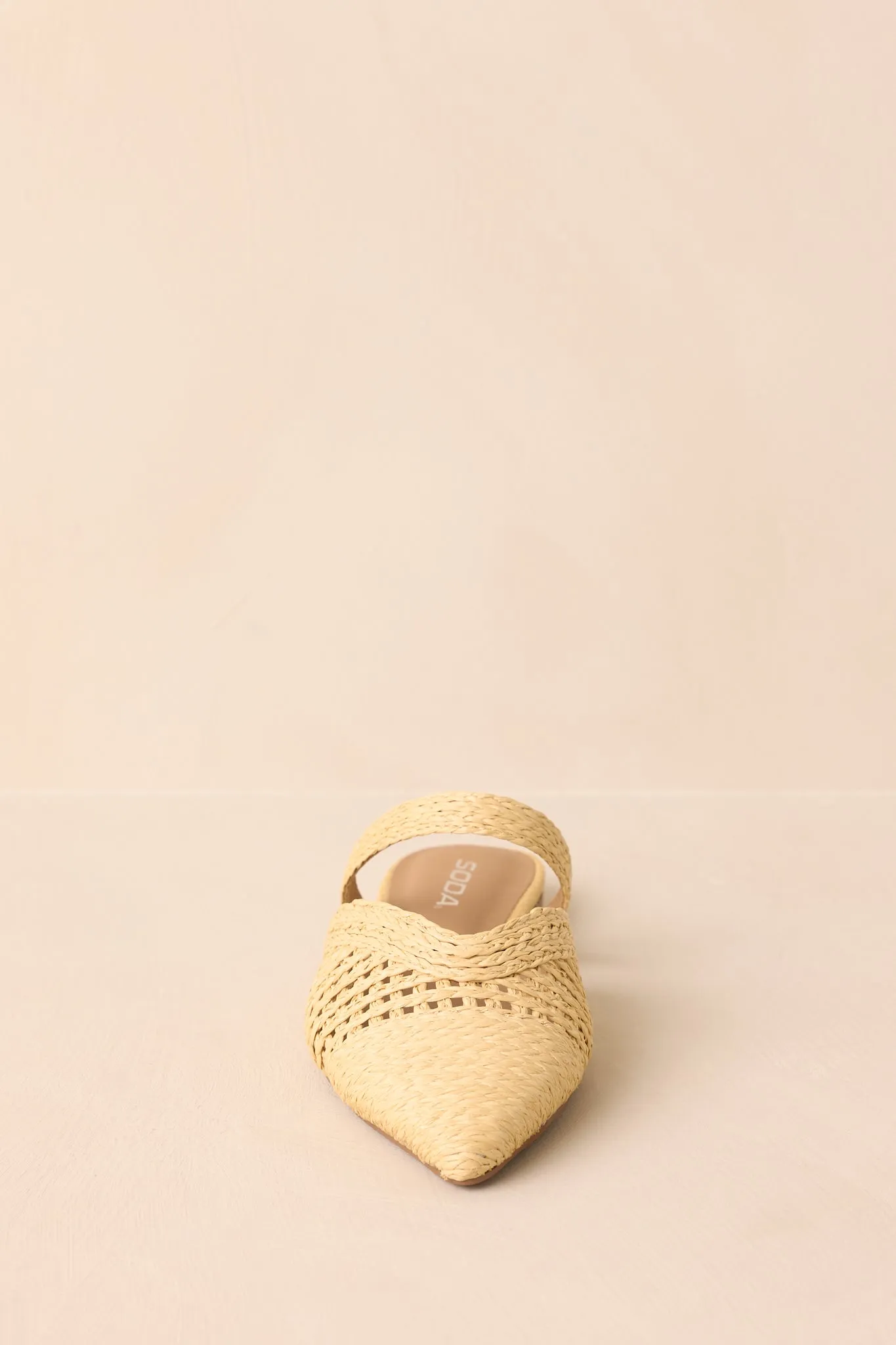 There She Goes Natural Pointed-Toe Woven Raffia Mules