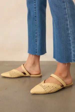There She Goes Natural Pointed-Toe Woven Raffia Mules