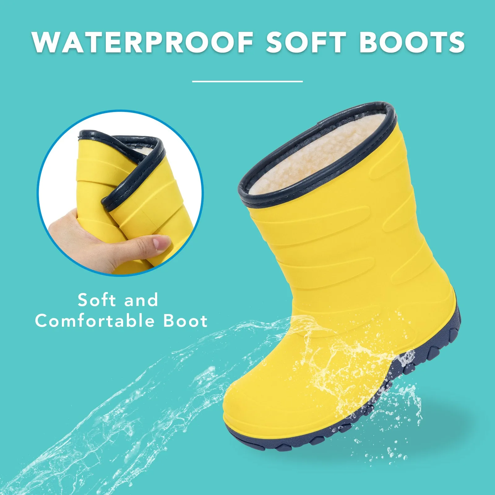 Toddler Kids Bright Yellow Winter Rain Boots
