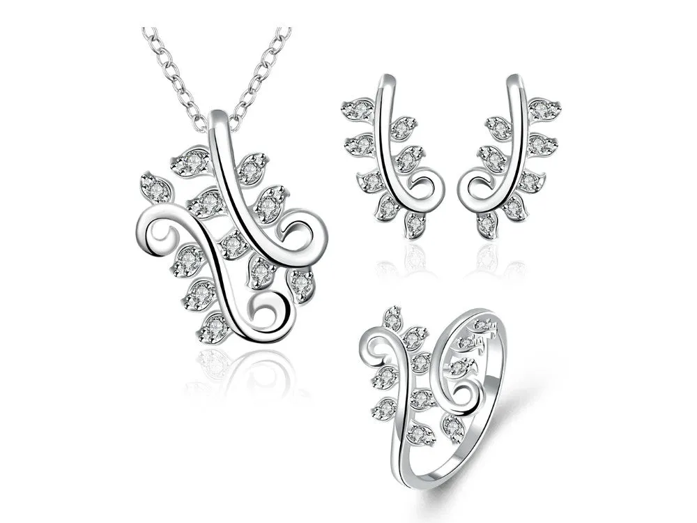 Trendy 925 silver plated jewelry set with white zircons