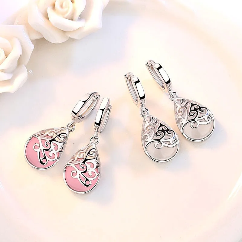 Trendy Opal Stone Flower Ladies Stud Earrings