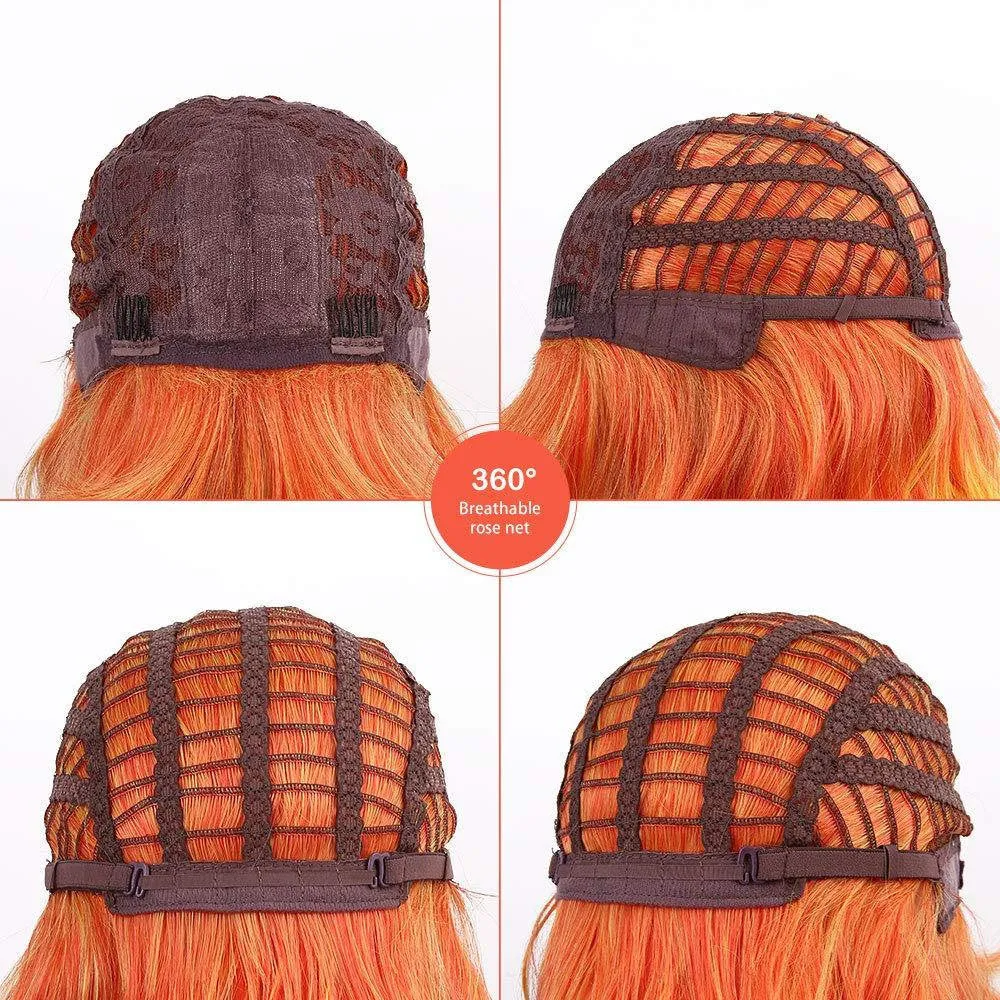 Trendy wig orange rooted blonde synthetic wig 14"